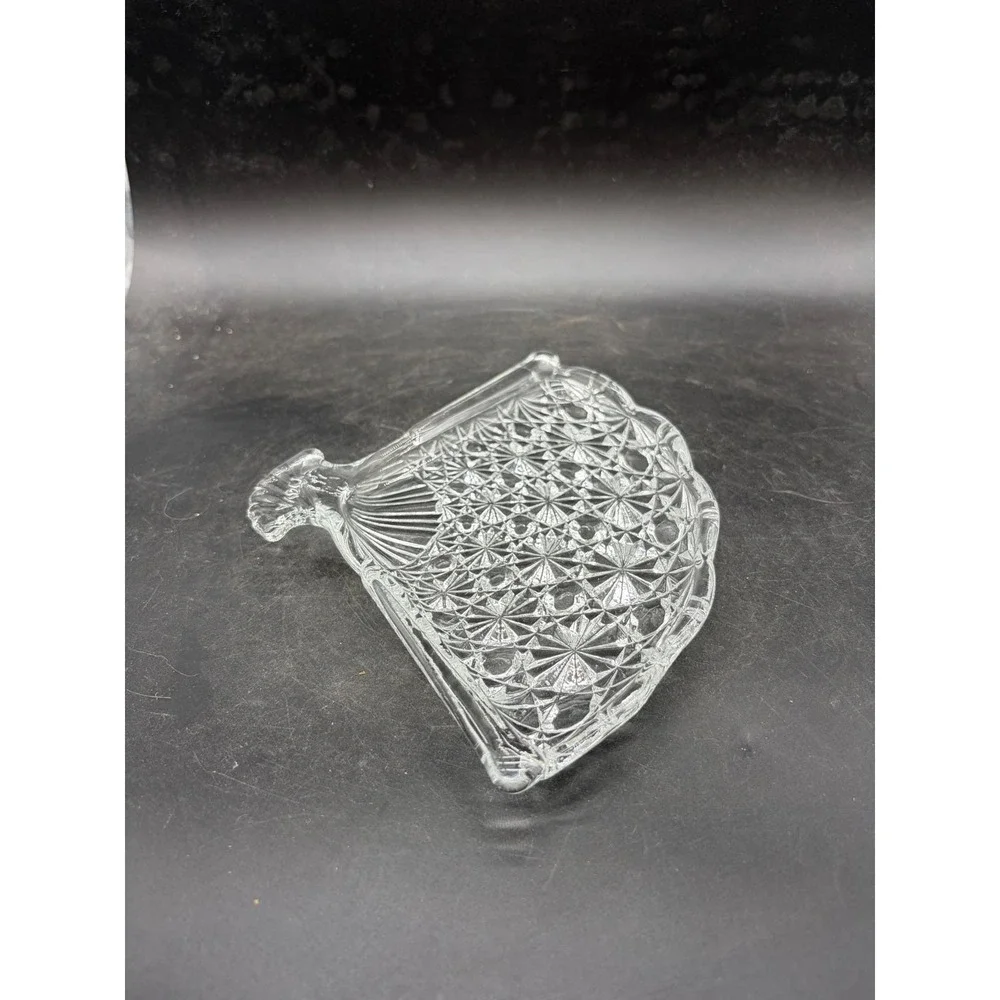 Vintage Avon Clear Pressed Glass Fan Shaped Trinket Dish Starburst Pattern 8